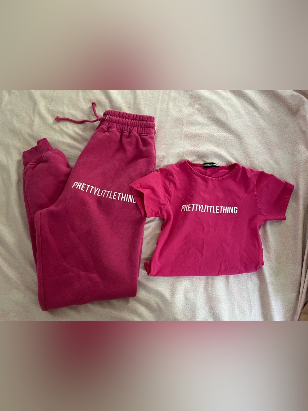 PrettyLittleThing Hot Pink Logo bodysuit and Joggers Set